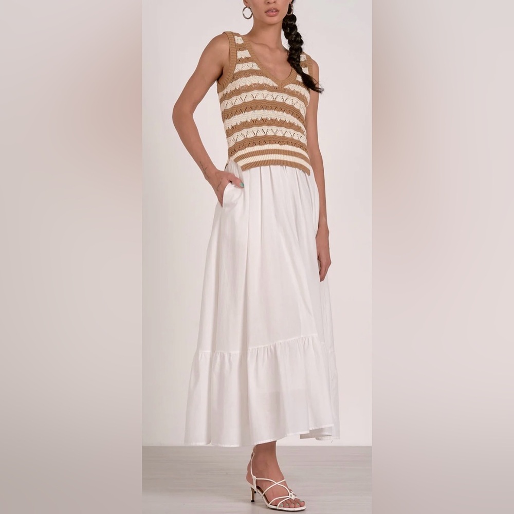 Elan White Maxi Skirt with Tiered Hem